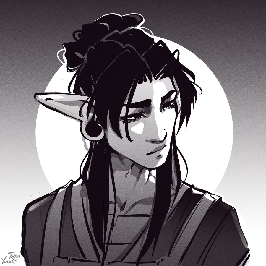 Shoulder-up illustration of Kikaku looking thoughtfully off into the distance.
