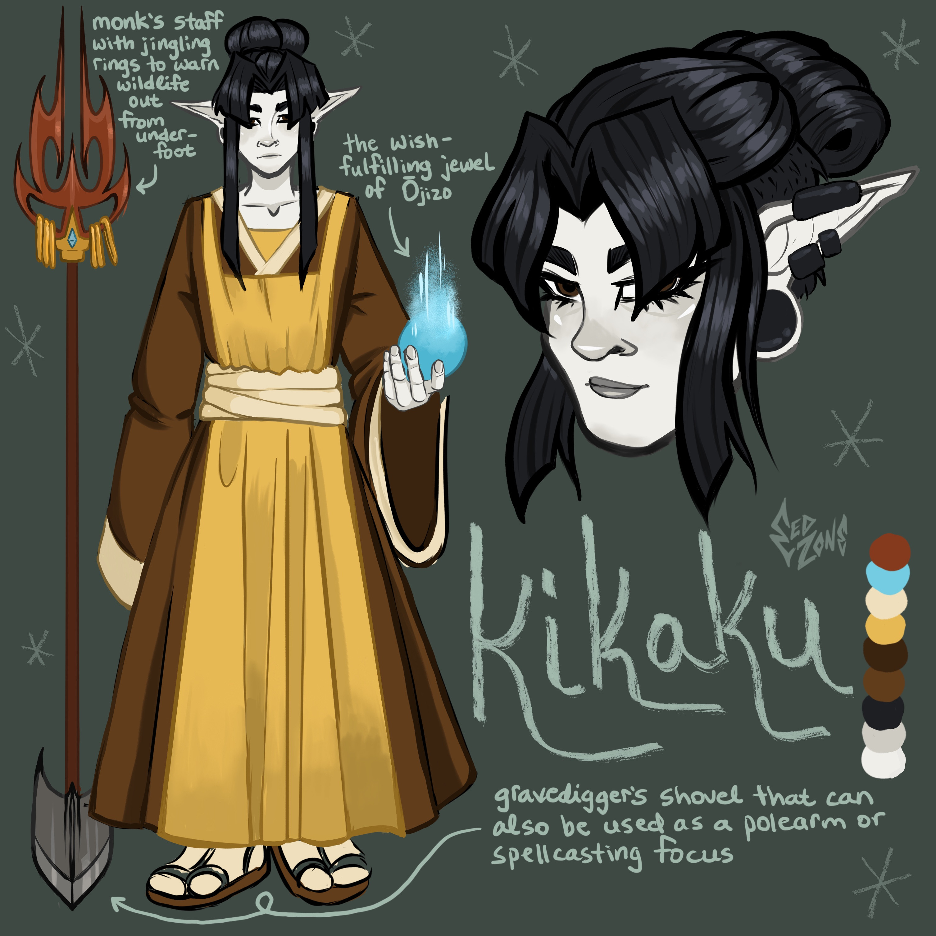 Kikaku holding his staff